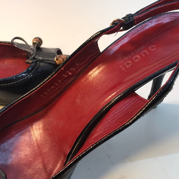 Gucci Black SlingBack OpenToe Leather Heels Sz 7.5 - Picture 8 of 8